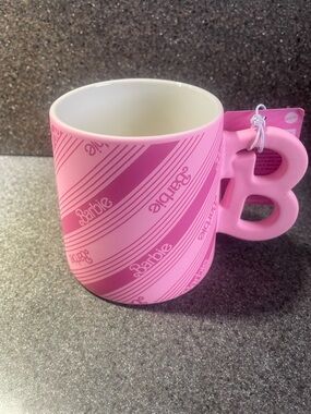 Barbie Pink Striped Logo Mug with B-Shaped Handle